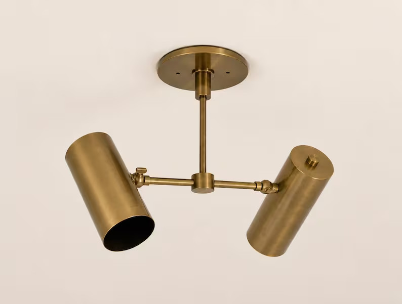 Mid Century Modern Dual Shade Brass Wall Scone – Adjustable Semi Flush Mount