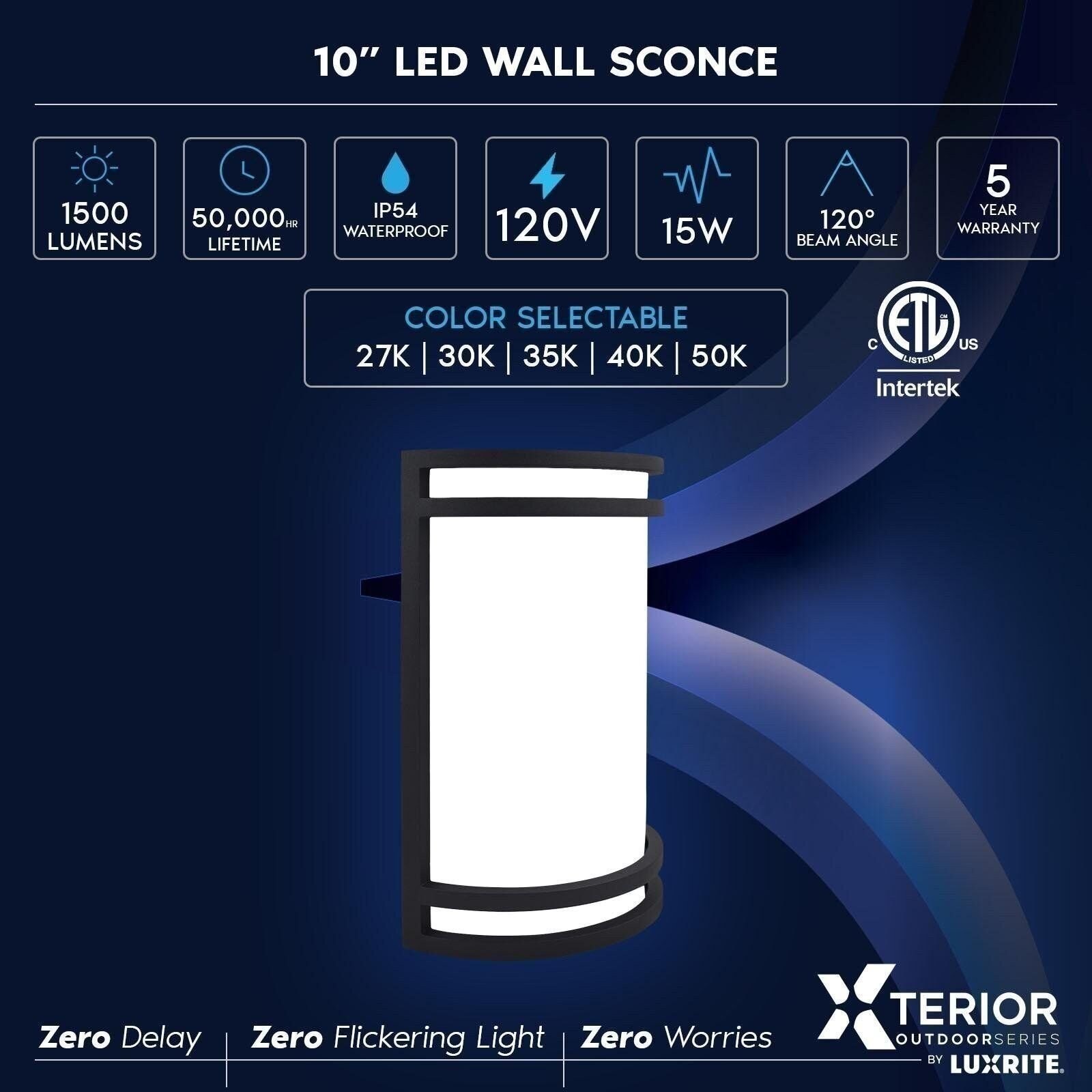 Luxrite LED Outdoor Wall Light Fixture, 10in Half Cylinder Wall Sconce, Black…