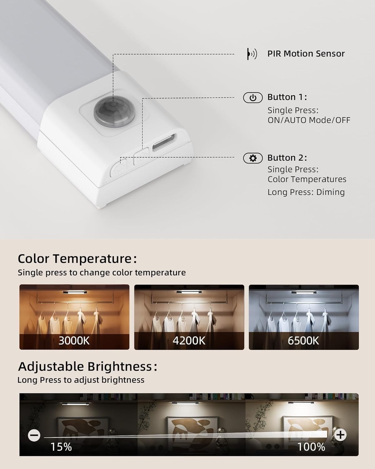Smart Magnetic Under Cabinet Lighting with Rechargeable Motion Sensor – 3 Pack