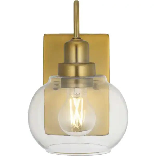 Vintage Brass Finish Clear Glass Shade 4.5 in 1-Light Wall Sconce Lamp