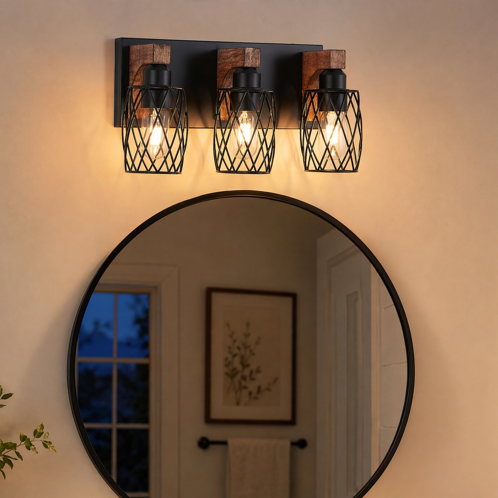 18» Vanity 3 Light LED Metal Shade Bathroom Mirror Wall Sconce Black Fixture