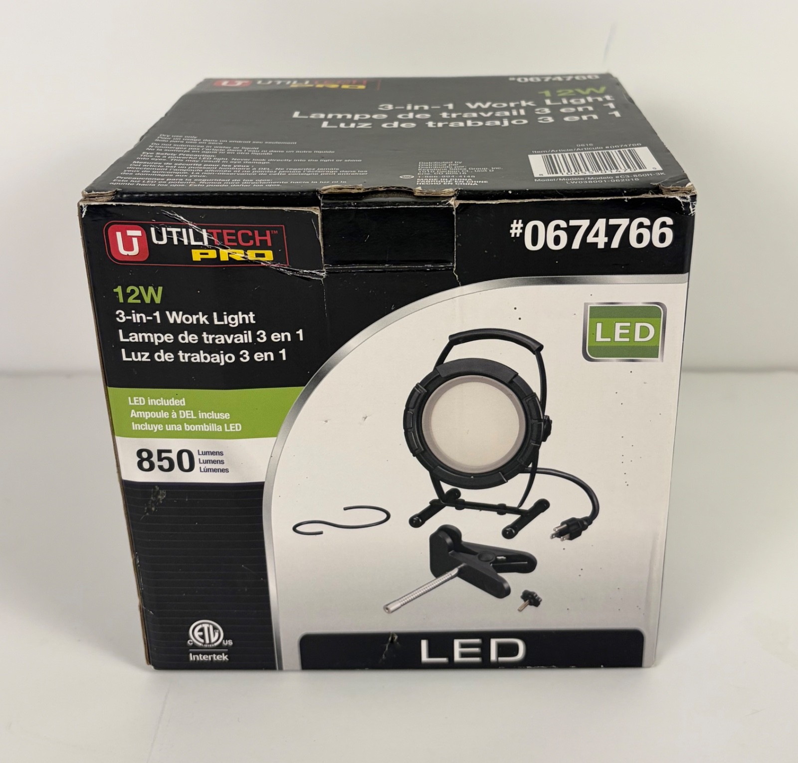 UtiliTech Pro 3-in-1 LED 850 lumen Work Light w/ clamp and S-hook Open Box