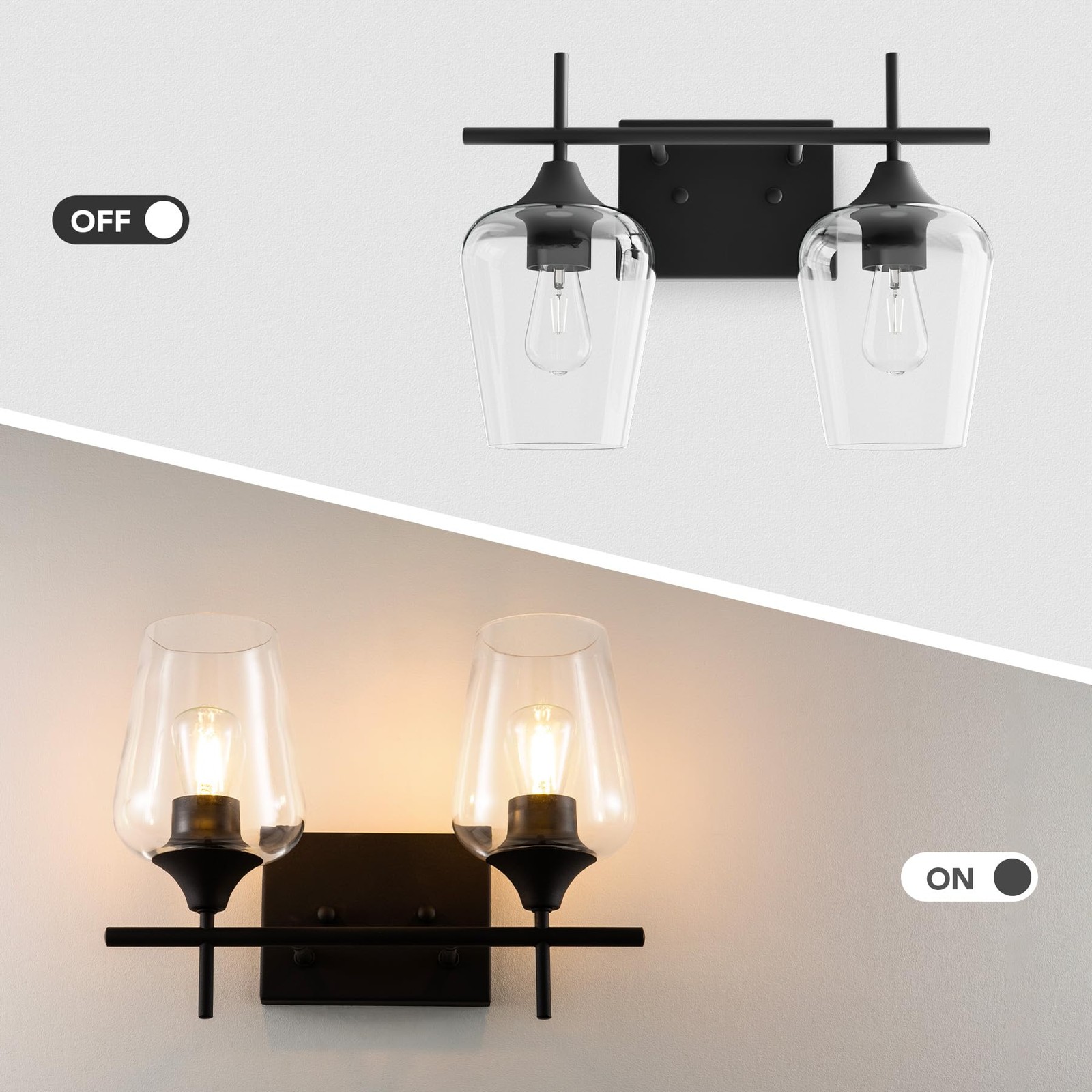 VONLUCE 2-Light Vanity Light in Matt Black Finish, Vintage Farmhouse Mirror Ligh