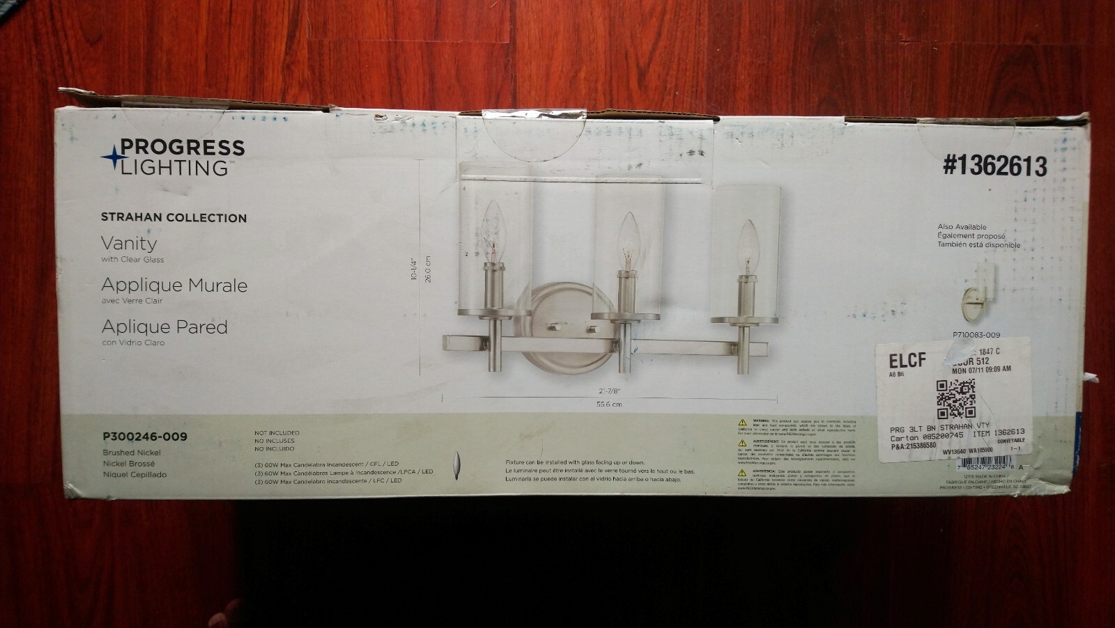 NIB Nice Bathroom 22″-W 3-Lite VANITY LIGHT w/ Clear Glass (brushed nickel finis