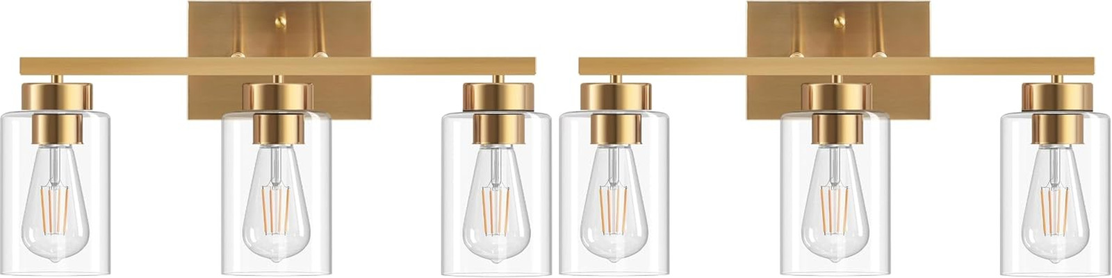 3-Light Bathroom Light Fixtures, Brushed Gold Vanity Light with Clear Glass Shad