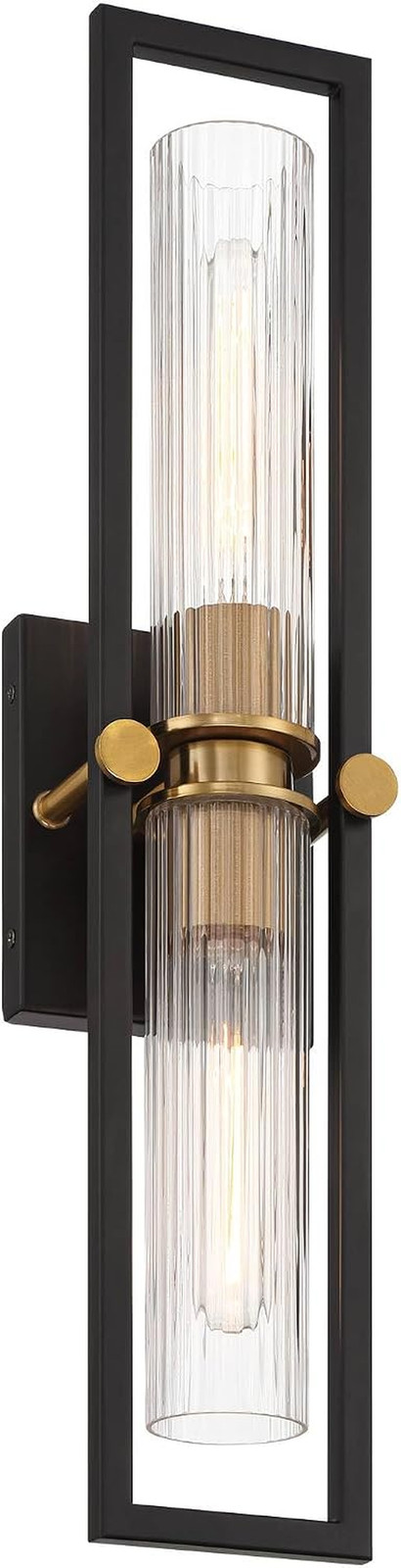 Matte Black & Brass 2-Light Wall Sconce with Antique Glass Shade for Indoor Use