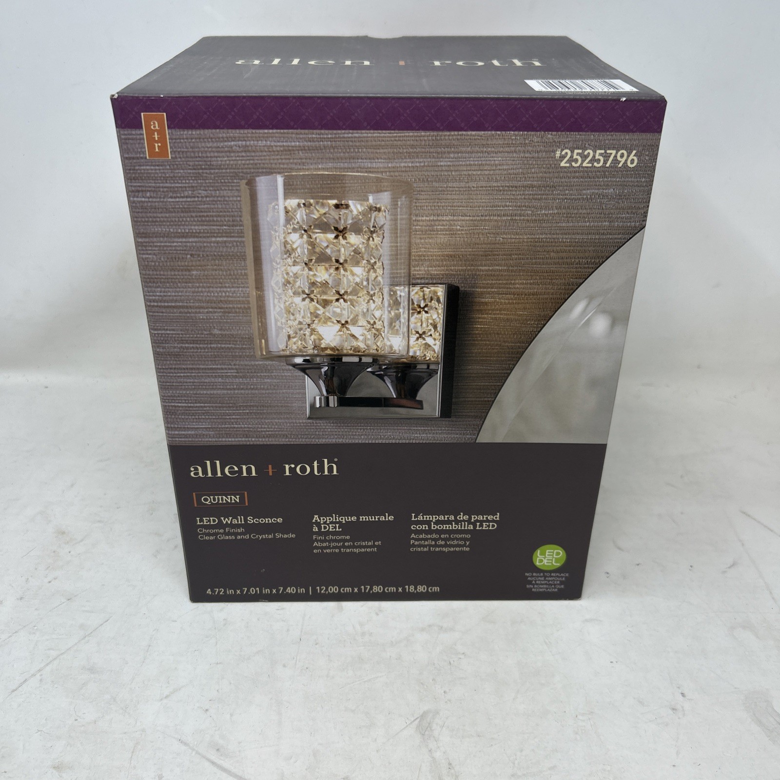 Allen + Roth Quinn LED Wall Sconce Lighting Clear Glass Crystal Shade Chrome
