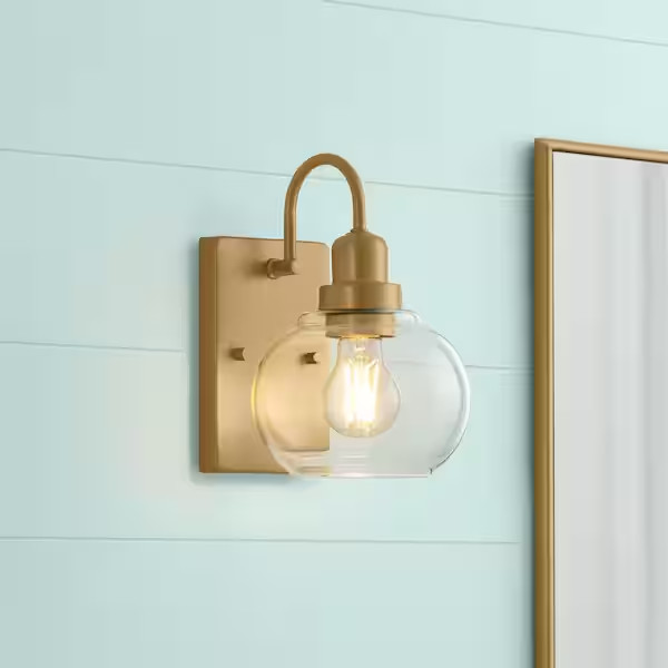 Vintage Brass Finish Clear Glass Shade 4.5 in 1-Light Wall Sconce Lamp