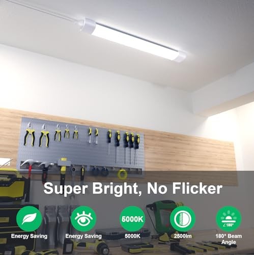 LED Shop Light Fixture, 2FT Linkable 18W Plug in Wall 2FT/with plug White