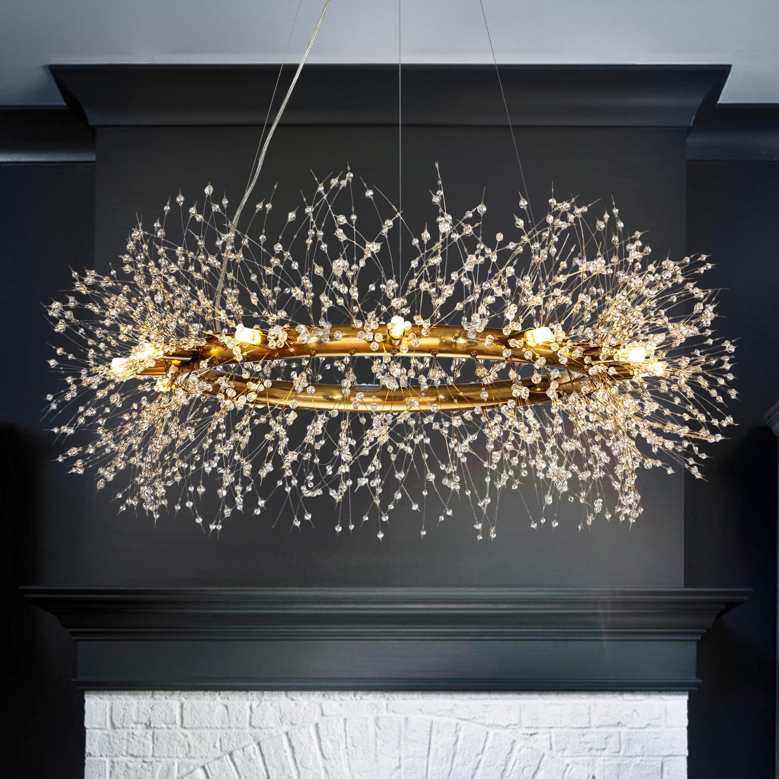 OpenBox Stainless Steel Crystal Firework 12-lights Round Chandelier in Gold