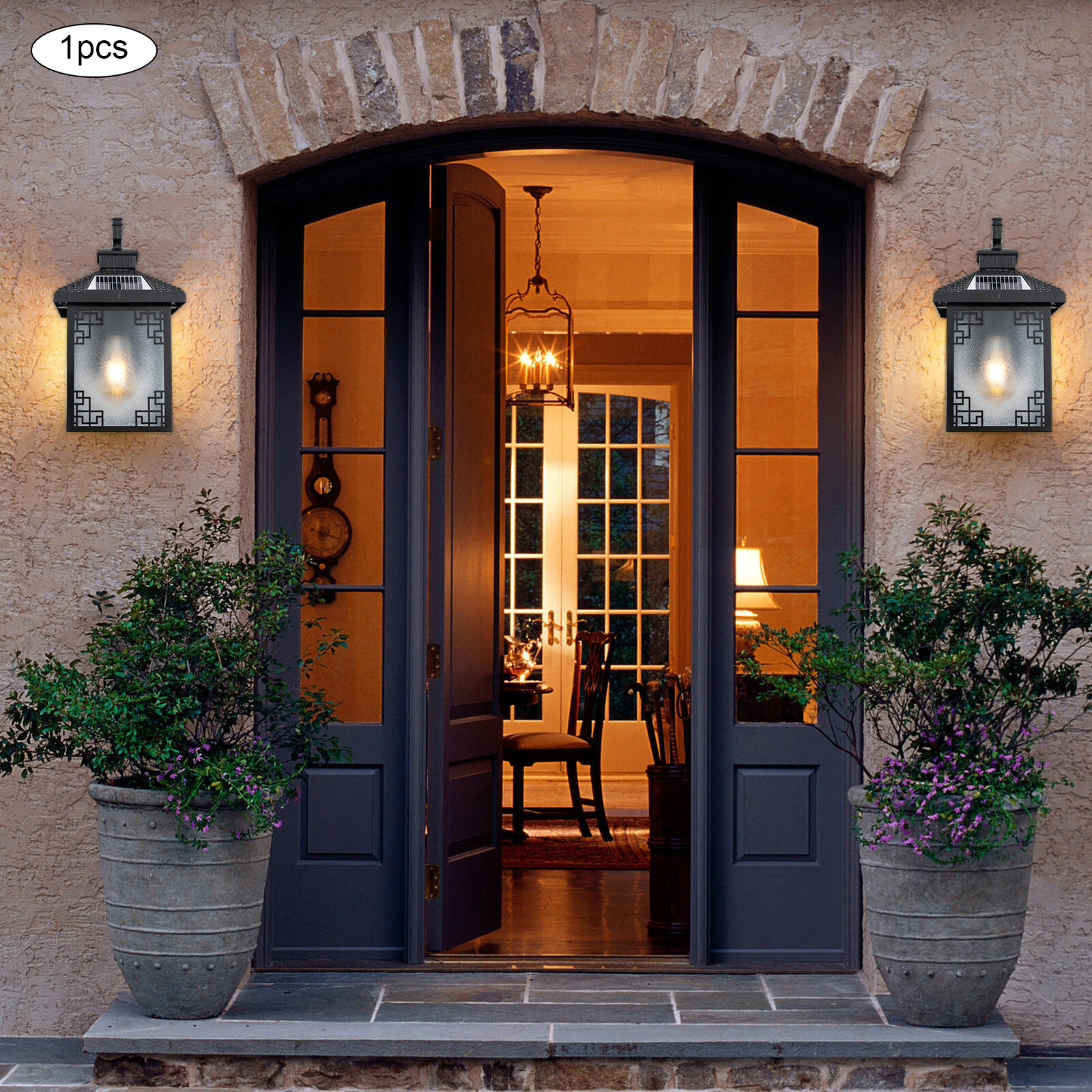 Black Solar Outdoor Wall Light Fixture 110-220V For Yard, Porch, Garage, Garden