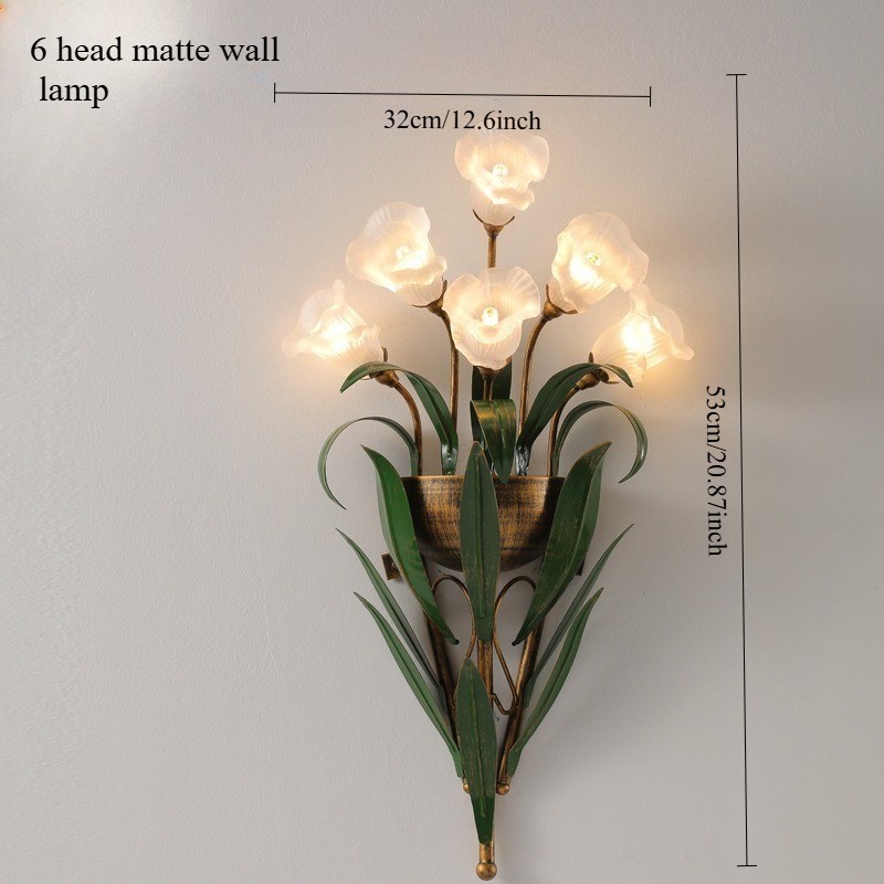 French Floral Wall Sconce Art Flower Glass Wall Lamp Green Leaf Home Decor Light
