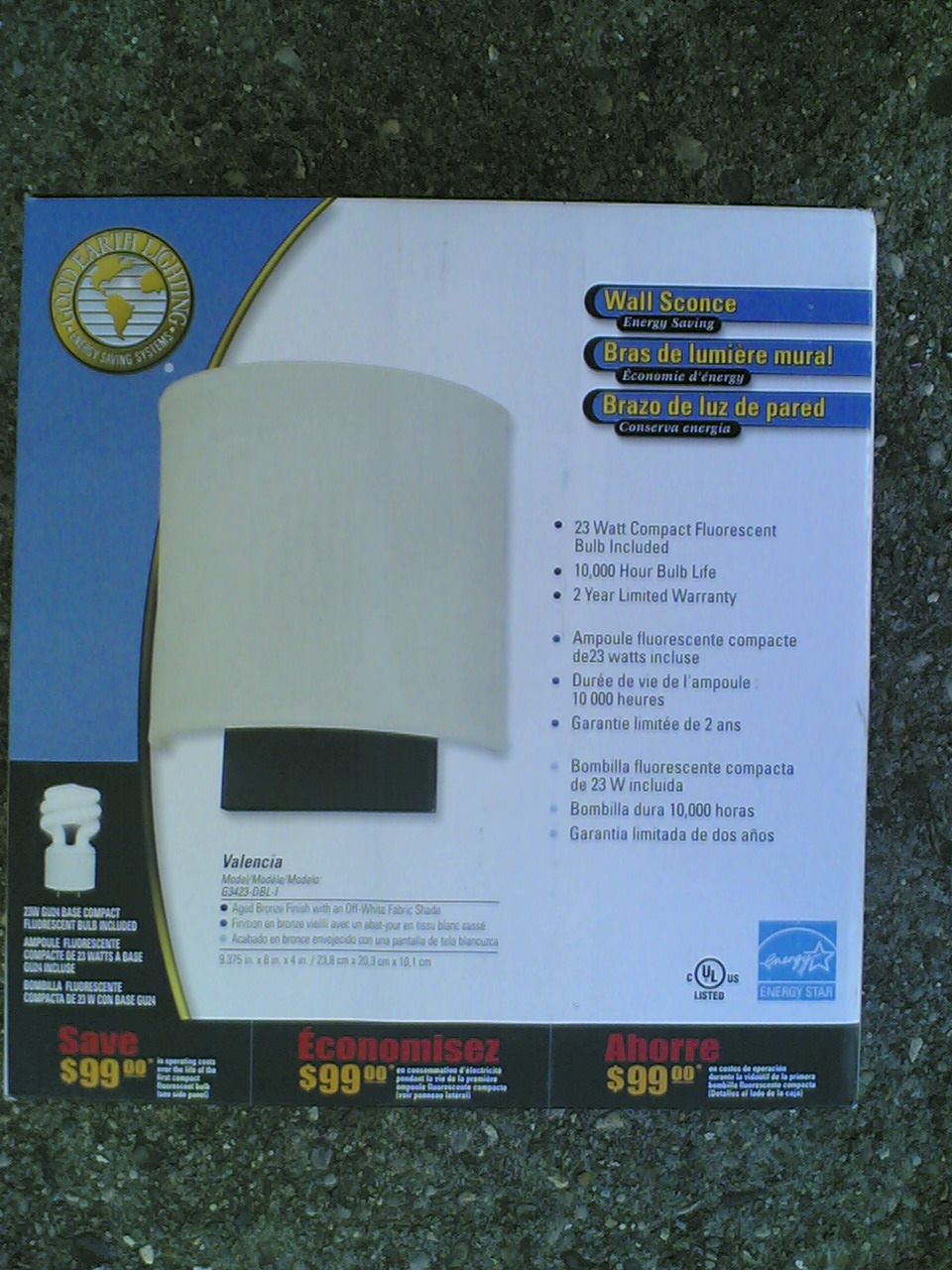 NIB Nice 1-Lite Energy-Efficient Fluorescent SCONCE Wall LIGHT (antique bronze)