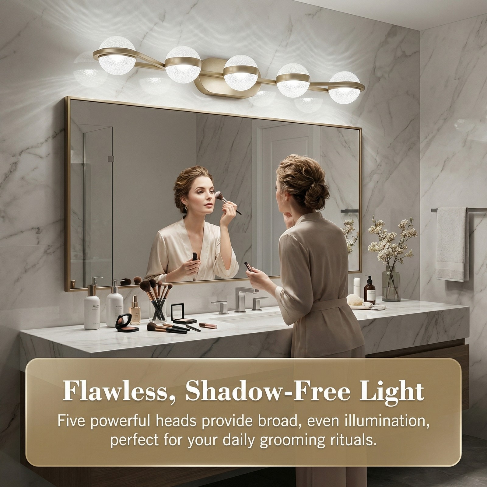 35» Vanity Light 5 Lights Acrylic Shade for Bathroom Mirror Wall Gold Fixture