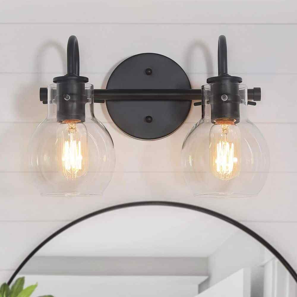 LNC 13 in 2-Light Modern Farmhouse Black Vanity Light Wall Sconce w Glass Shades