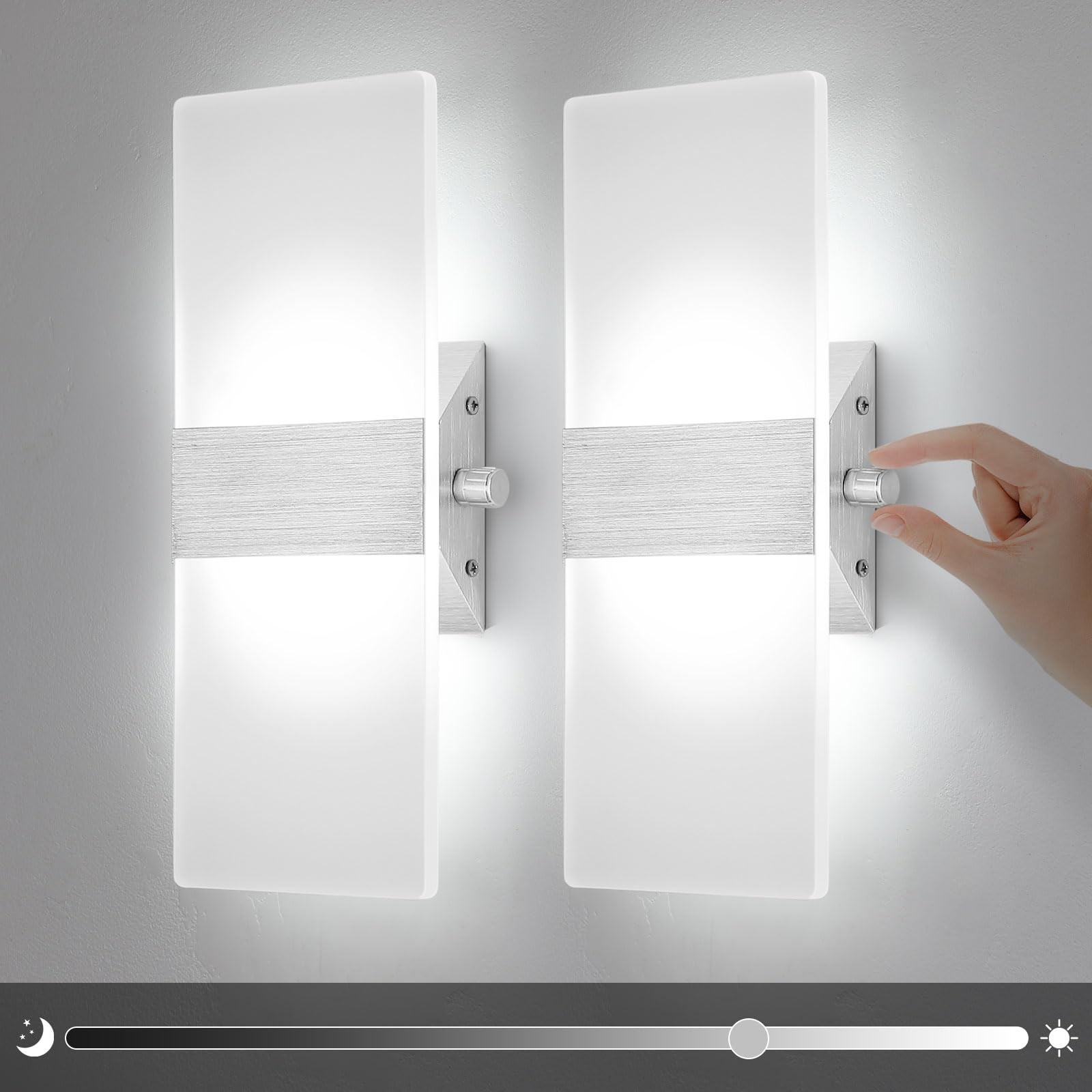Dimmable 12W Modern Wall Sconces with Switch,Cool White 2 Pack