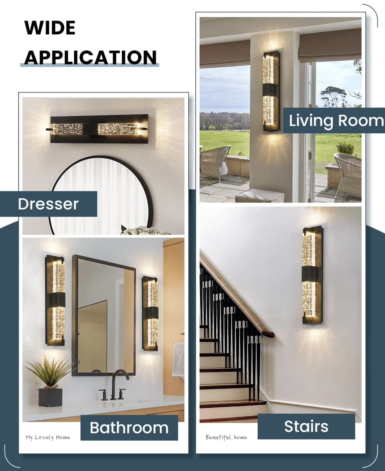 WOSHITU Black Dimmable LED Wall Sconce Light 19” LOT OF 4 – Modern w/ Bubbles