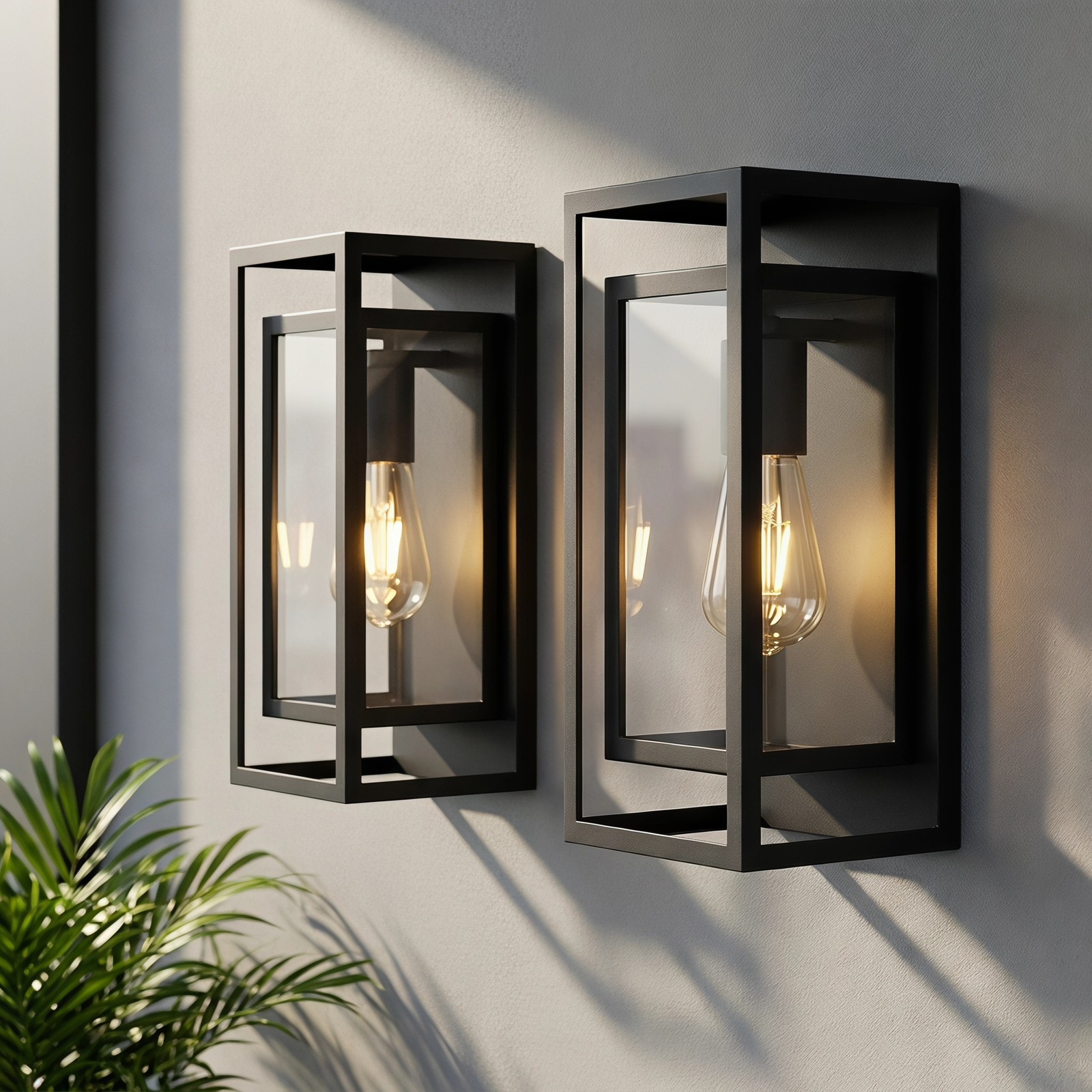 2 Pack 14″ Modern Outdoor LED Wall Light Porch Mount Sconce Matte Black Fixture