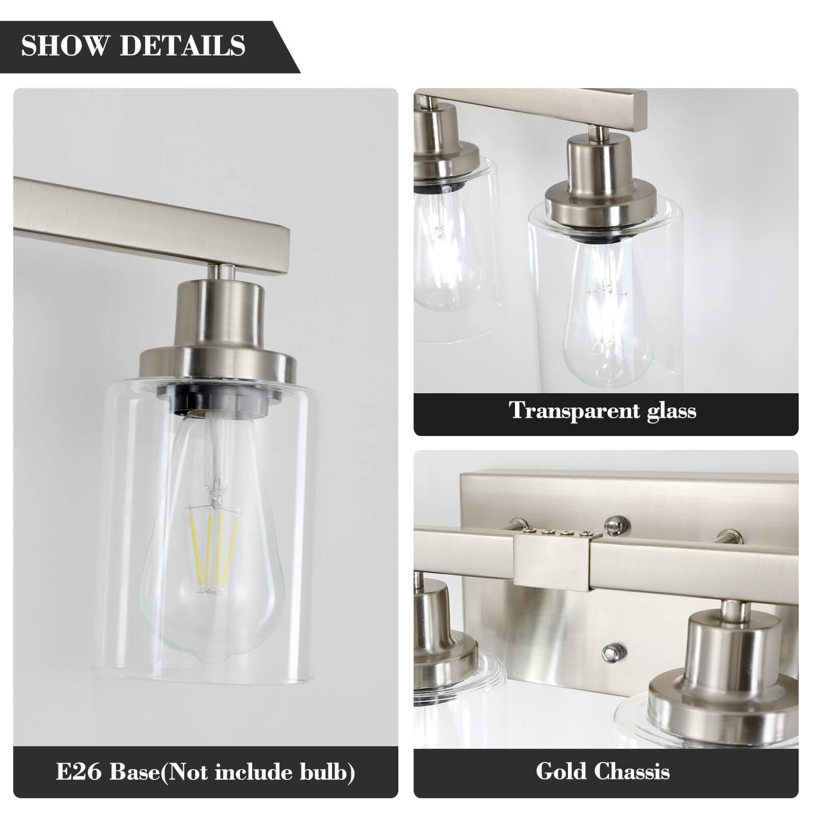 24″ LED Vanity Light Modern 4 Lights Bathroom Mirror Wall Lamp Fixture Silver UL
