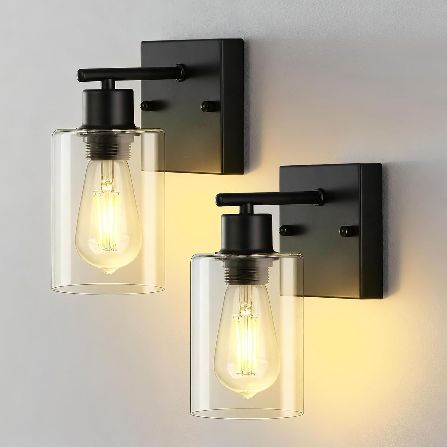 Matte Black Wall Sconce 2-Pack with Clear Glass Shade for Modern Spaces