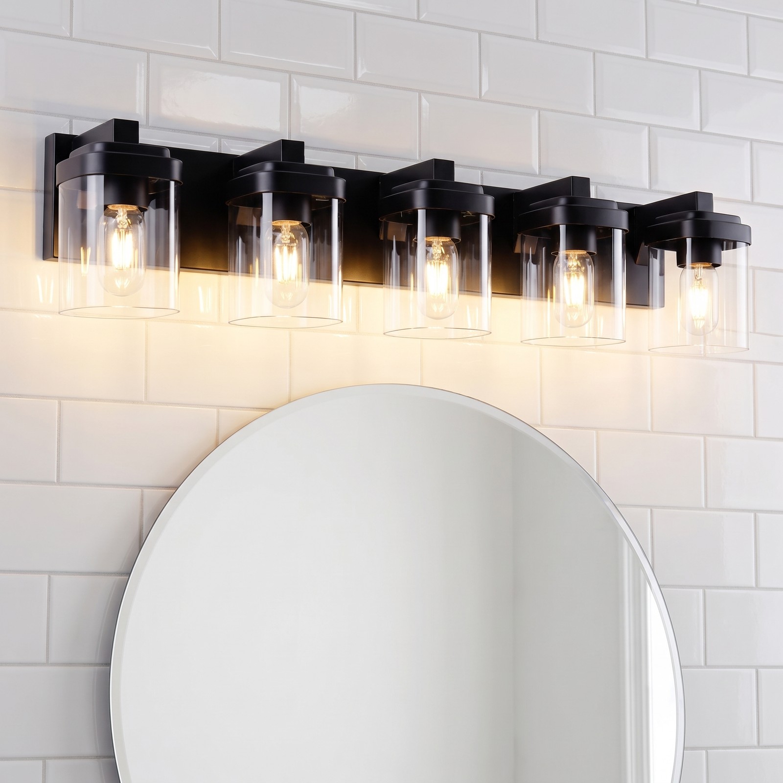 31» Vanity 5 Light LED Square Glass for Bathroom Over Mirror Wall Black Fixture