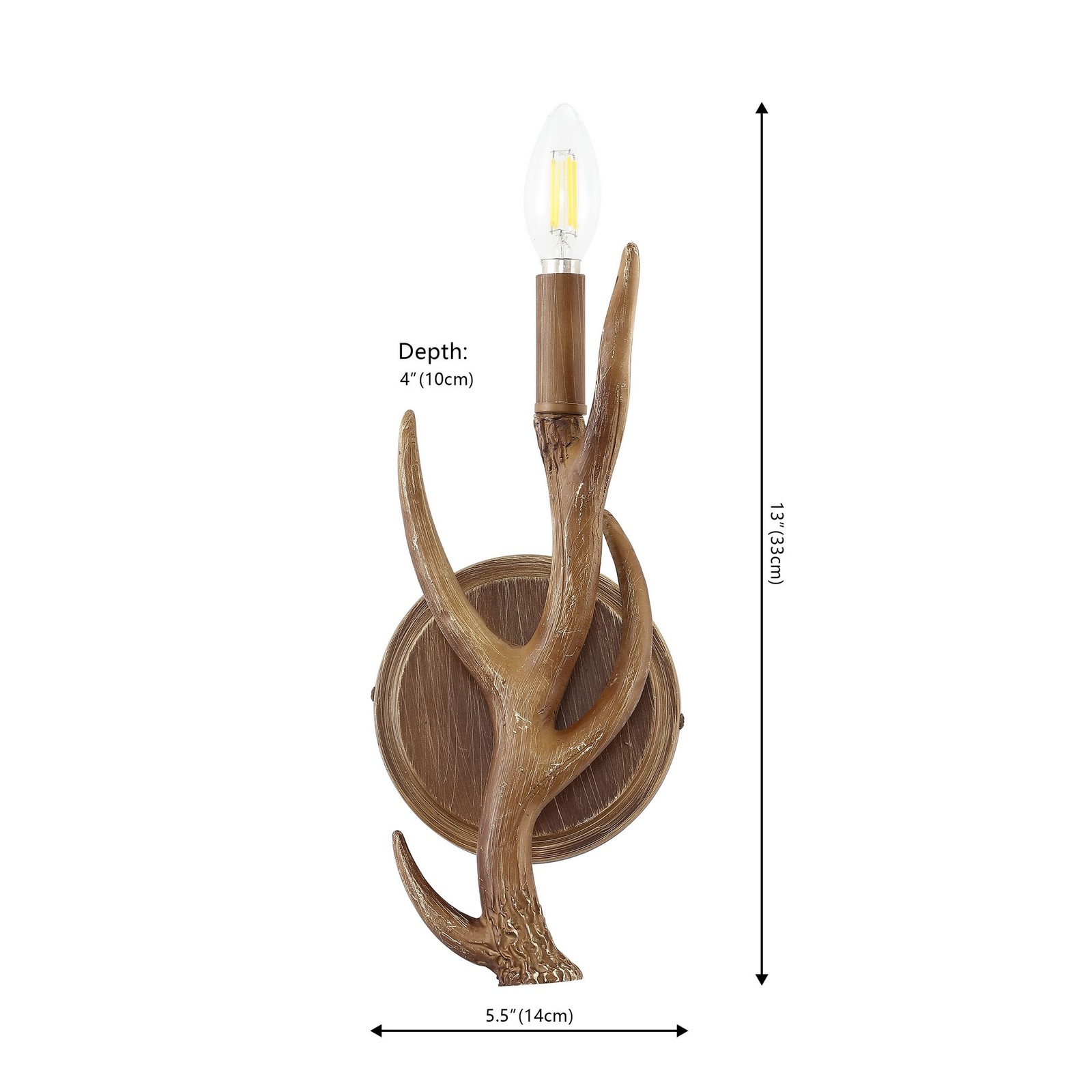 Cody 5.5″ 1-Light Southwestern Bohemian Resin/Iron Faux Antler LED Sconce, Brown