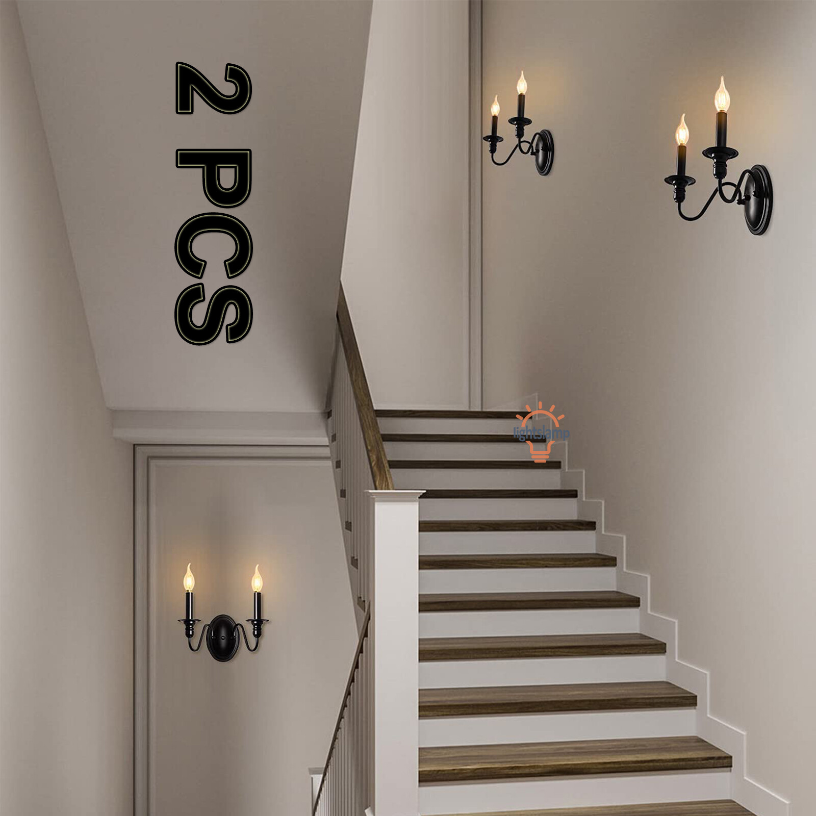 2 PCS Candle Wall Light Vintage Sconce Lamp Fixture Black Stairway Hallway Porch
