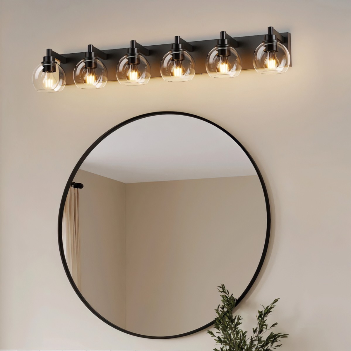 LED 6 Lights Glass Shade Vanity Light Fixture Bathroom Wall Mirror Black 41 in
