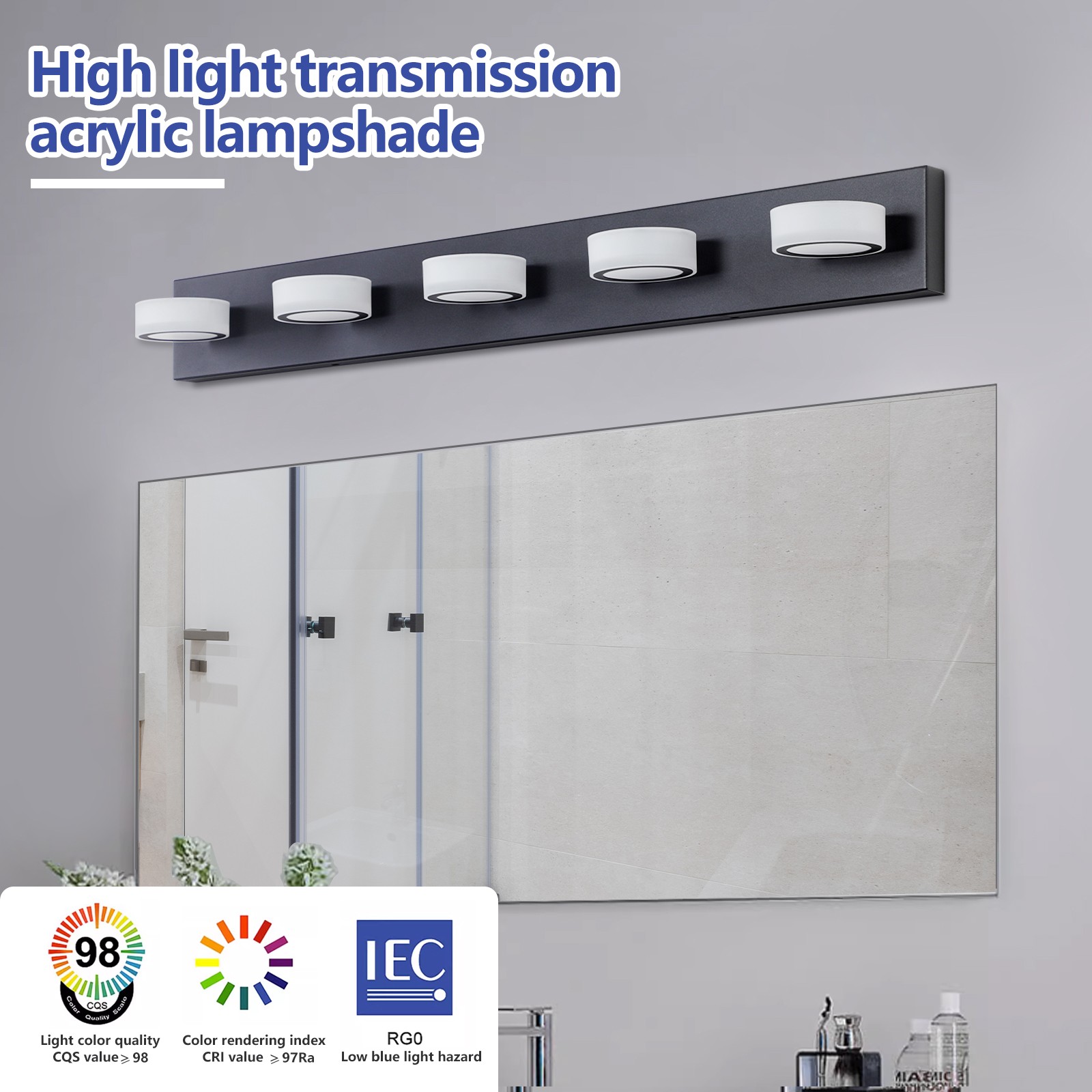 5 Lights 37″ LED Black Vanity Light Bathroom Mirror Wall Lamp Modern Fixture UL