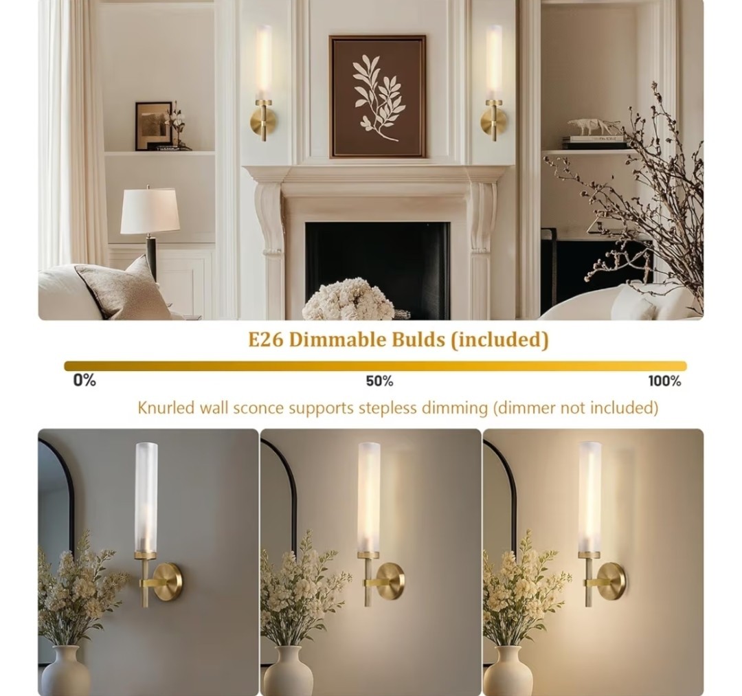 20»Knurled Solid Brass Wall Sconces Set of 2,Premium Frosted Blown Glass Tube..