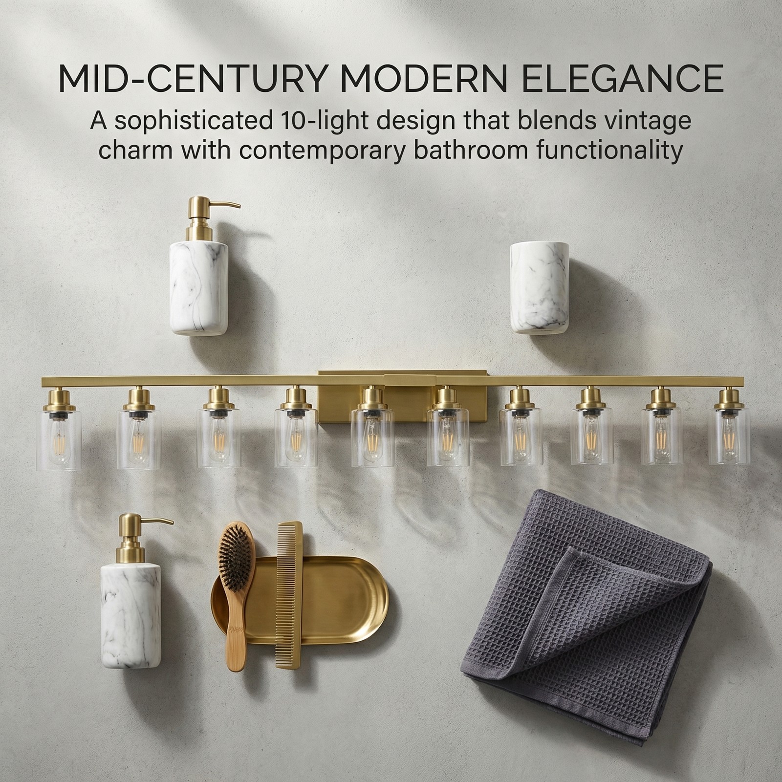 65» Vanity Light Gold Modern 10 Lights for Bathroom Mirror Wall Sconce Fixture