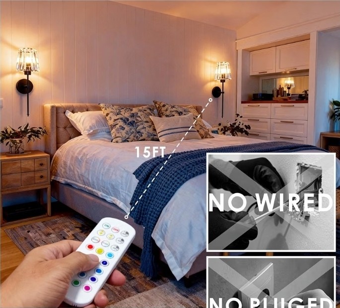 Charming Life 2-Pack Black Crystal Wall Sconce LED Remote RGB Dimmable Battery
