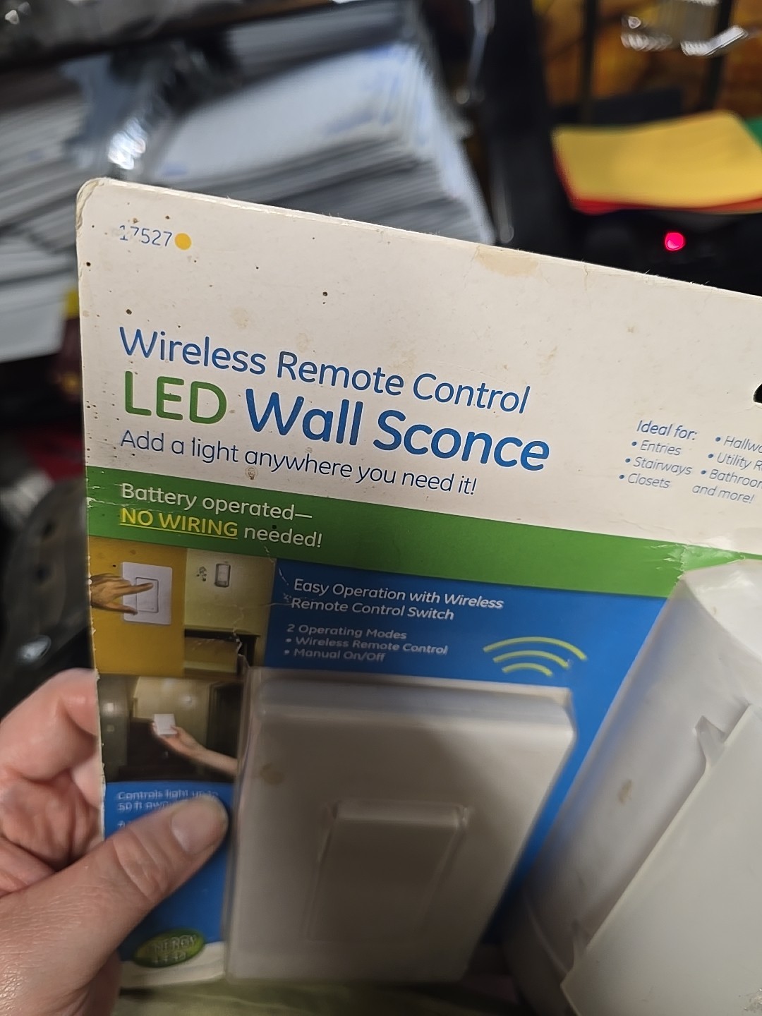 GE 17527 Wireless Remote Control LED Wall Sconce, White New Box Damage See Pics