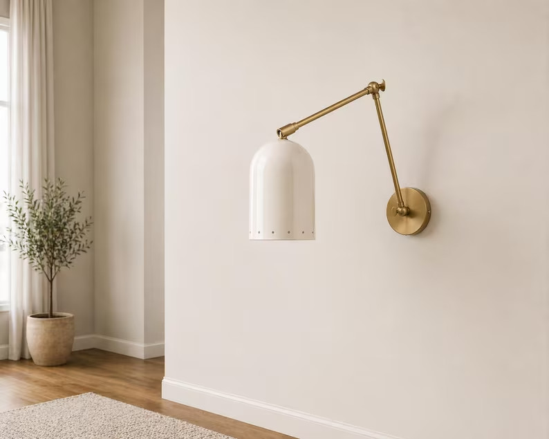 Handmade Adjustable Brass Wall Sconce, Modern Swing Arm Reading Wall Lamp