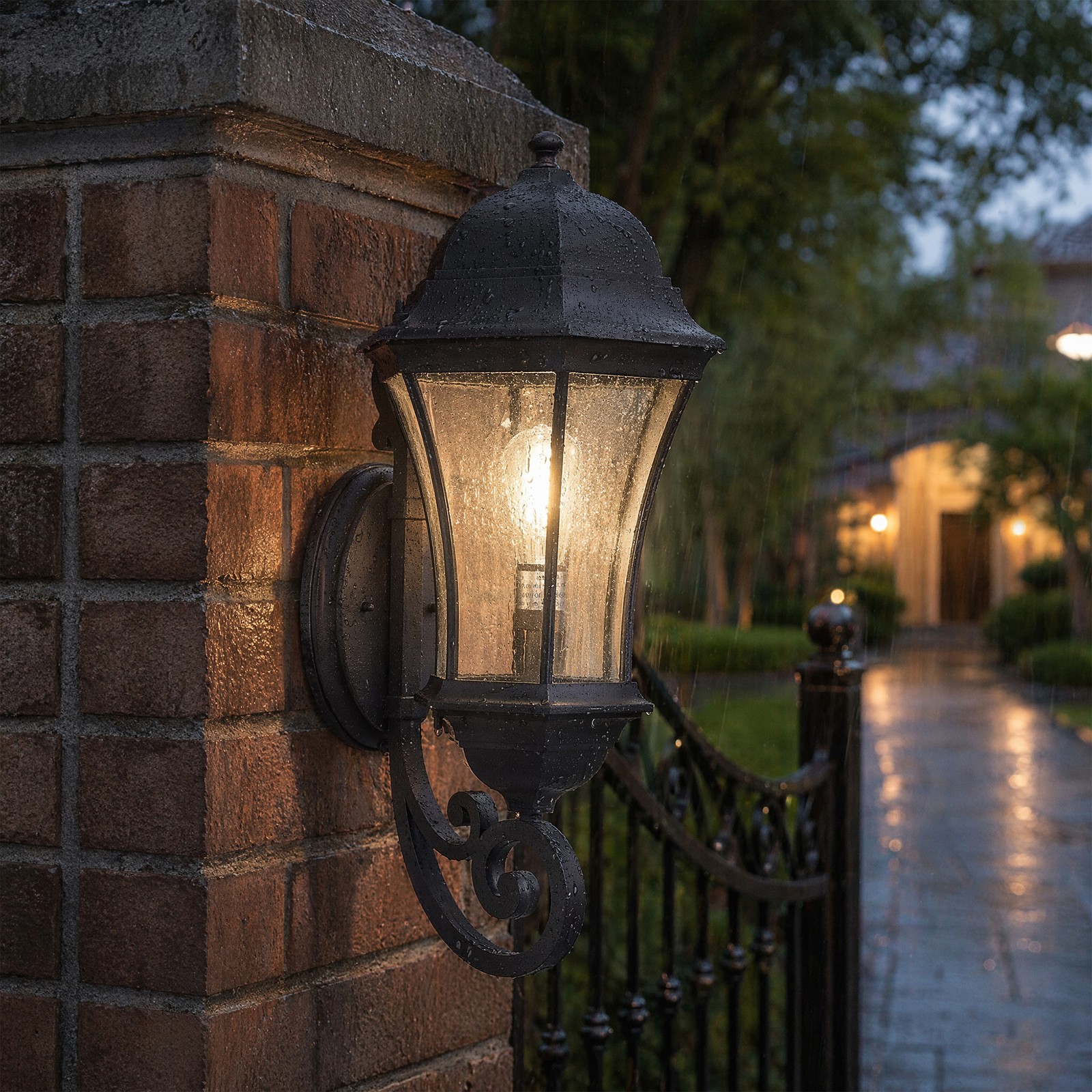 27″ Outdoor Wall Light Dusk to Dawn Porch Sconce Exterior Aluminum Fixture Black