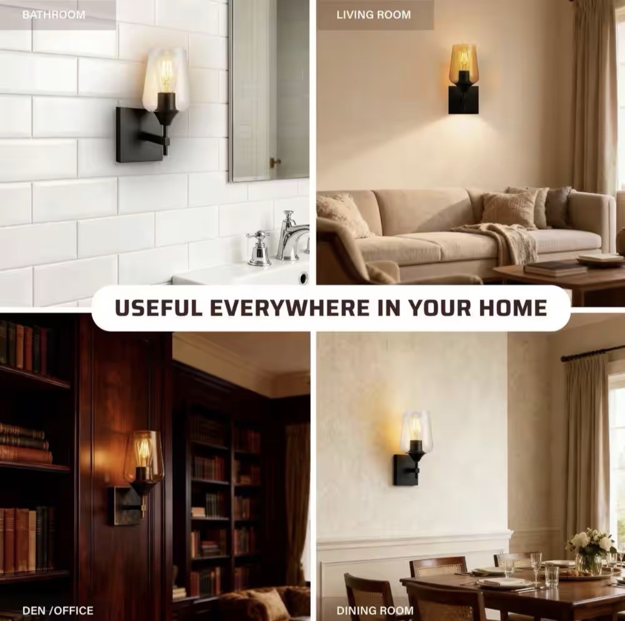 BETTERBEAM Clara 10.8 in 1-Light Matte Black Rechargeable Wall Sconce 24589