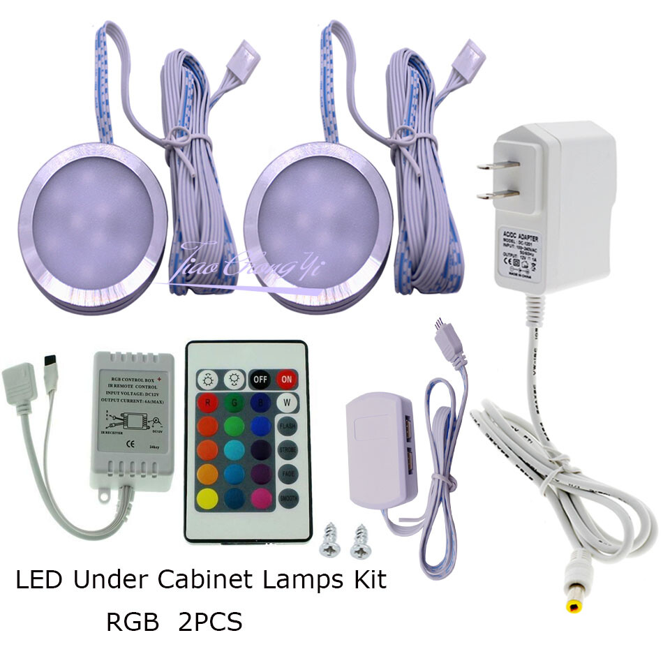 2/3/4/6/8pcs 12V RGB LED Under Cabinet Light Puck Light Kit 24key Remote Control
