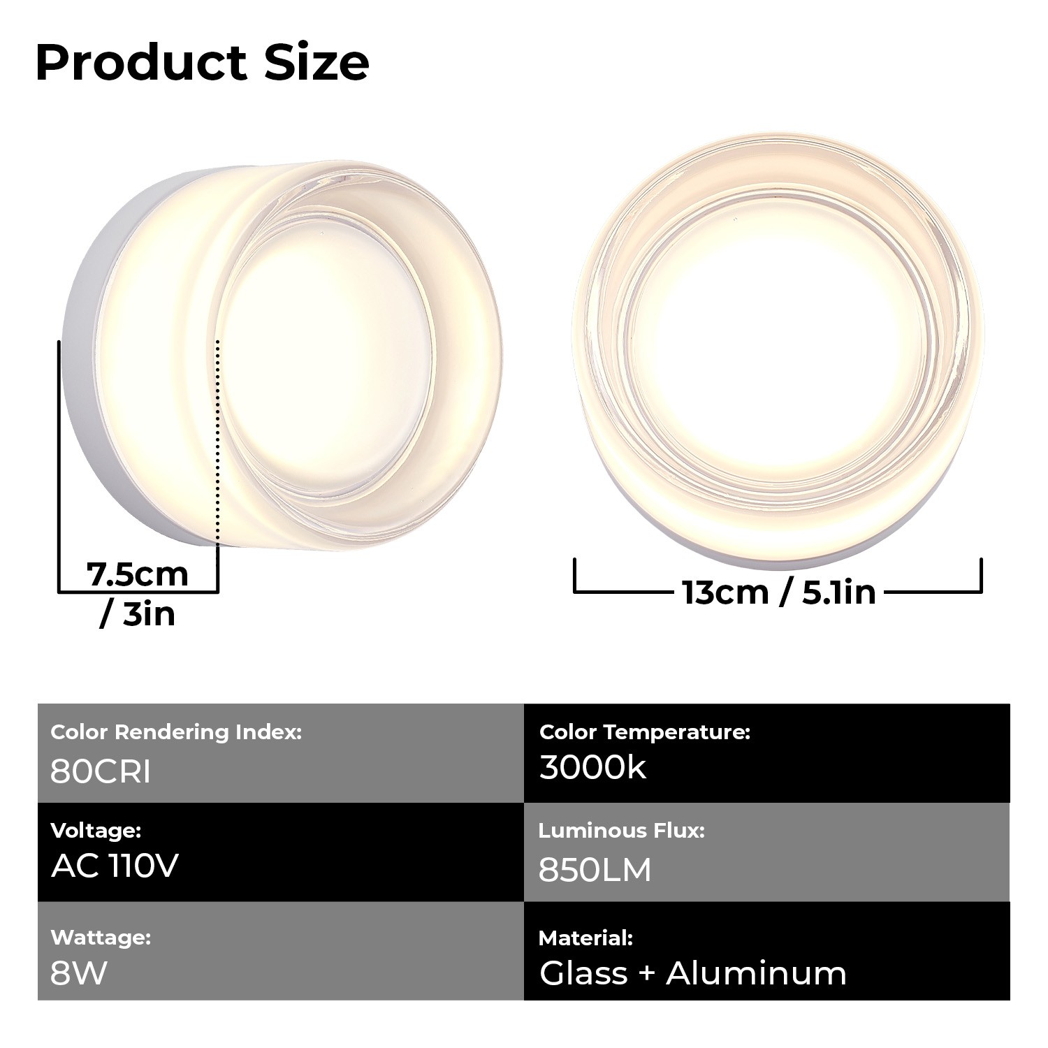 5″ Indoor LED Wall Lamp Thick Glass Sconce Bedroom Ceiling Light Fixture 3000K