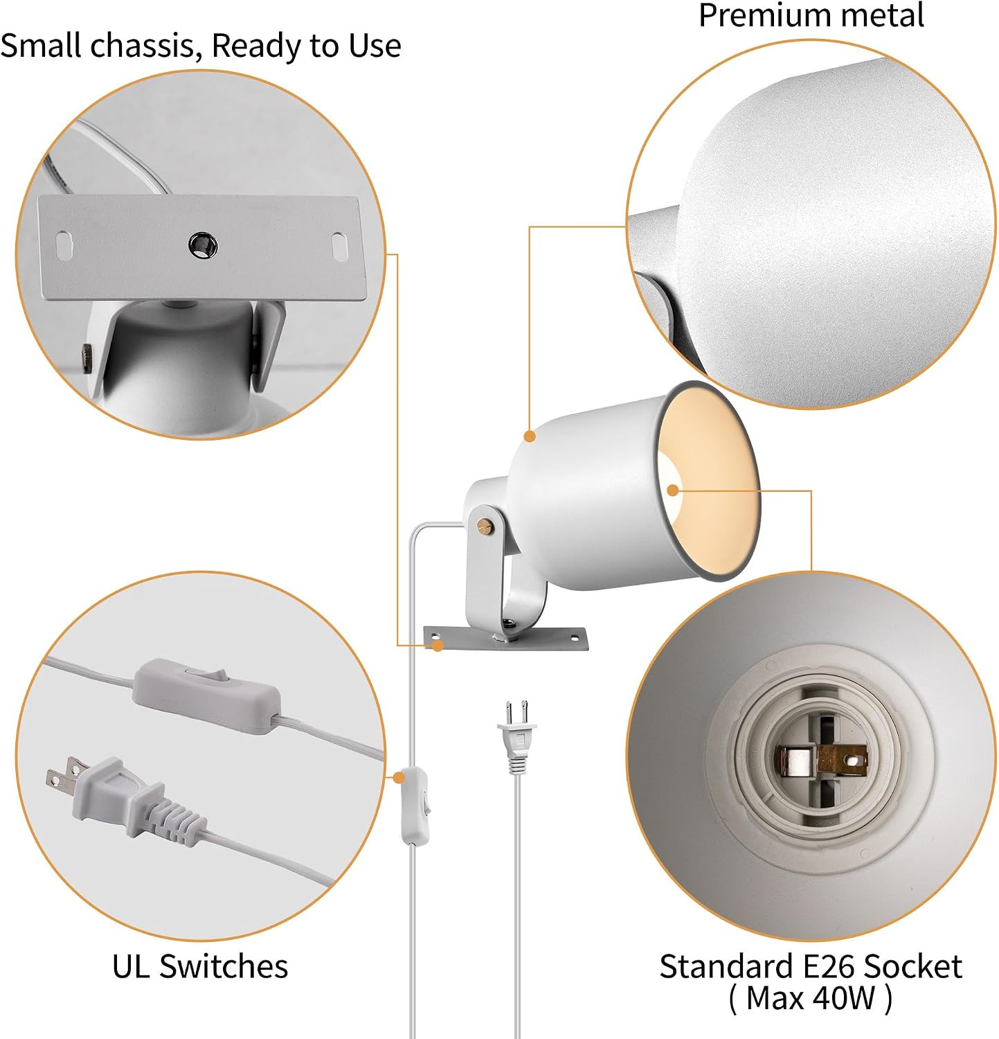 Modern Adjustable Wall Sconce with Cord, 7W 3000K Bulb for Bedroom & Living Room