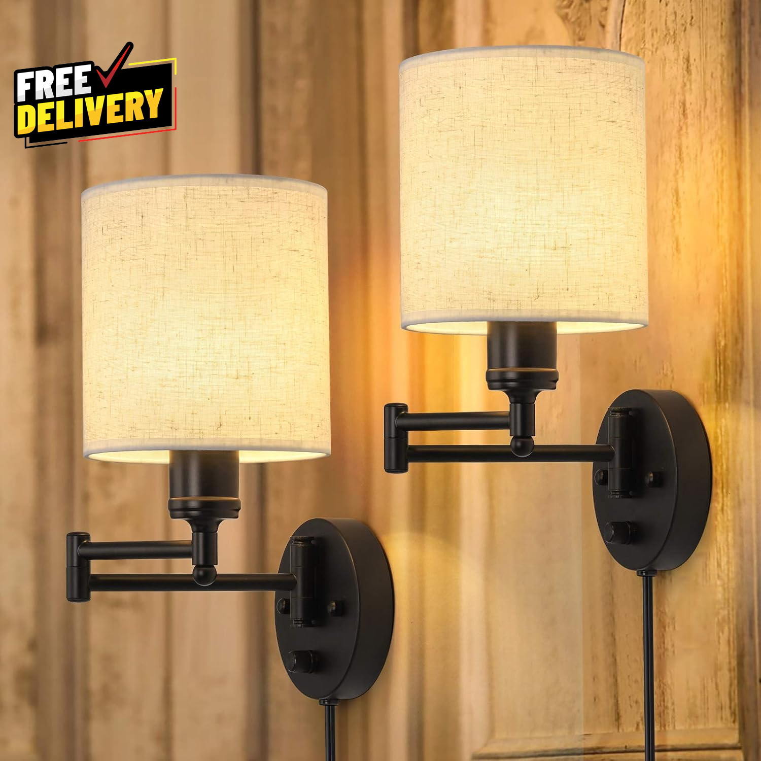 Plug in Wall Light Set of 2 Swing Arm Wall Lamps Modern Bedroom Wall Sconce F…