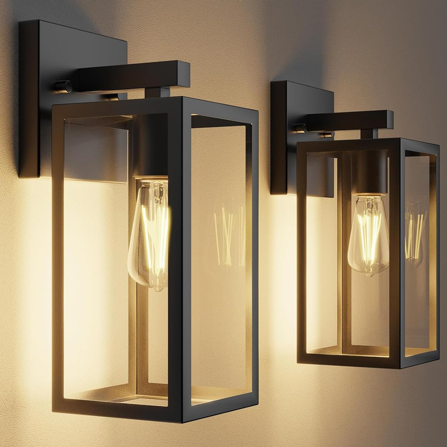 Porch Lights Outdoor Wall Light Fixture 2Pcs, Matte Black, Wall Sconce 12.4 In,