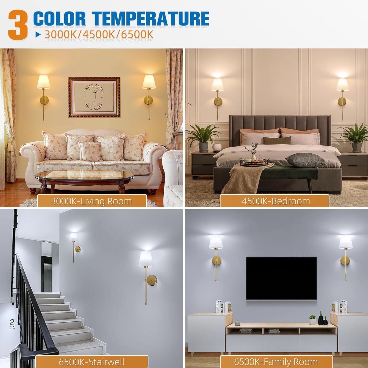 NIORSUN 24-in 2-pc Gold Battery Operated Wall Sconce,5200mAh Dimmable 10 Color