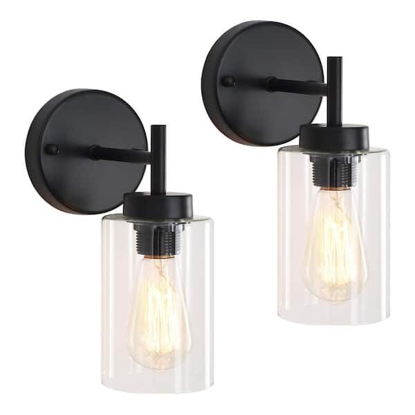 LWYTJO 7.4″ Black Vanity Light with Clear Glass Shade (Set of 2) R-B0069A-1-B-2