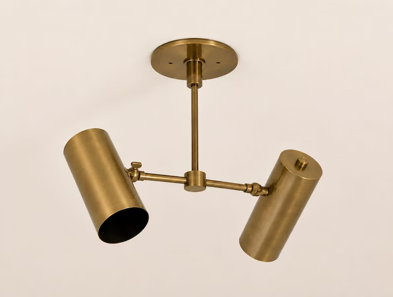 Mid Century Modern Dual Shade Brass Wall Scone – Adjustable Semi Flush Mount