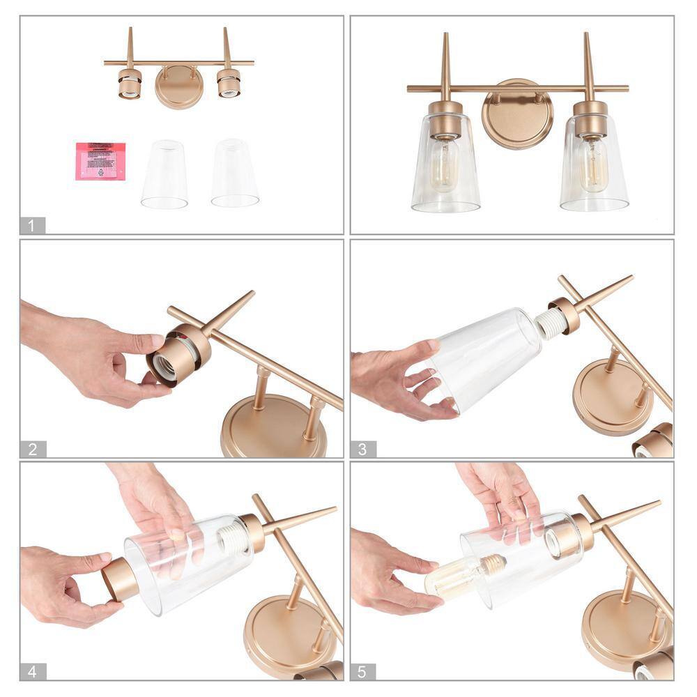 Uolfin Gold Bell Bathroom Vanity Light 2-Light Modern Powder Room Vanity Light