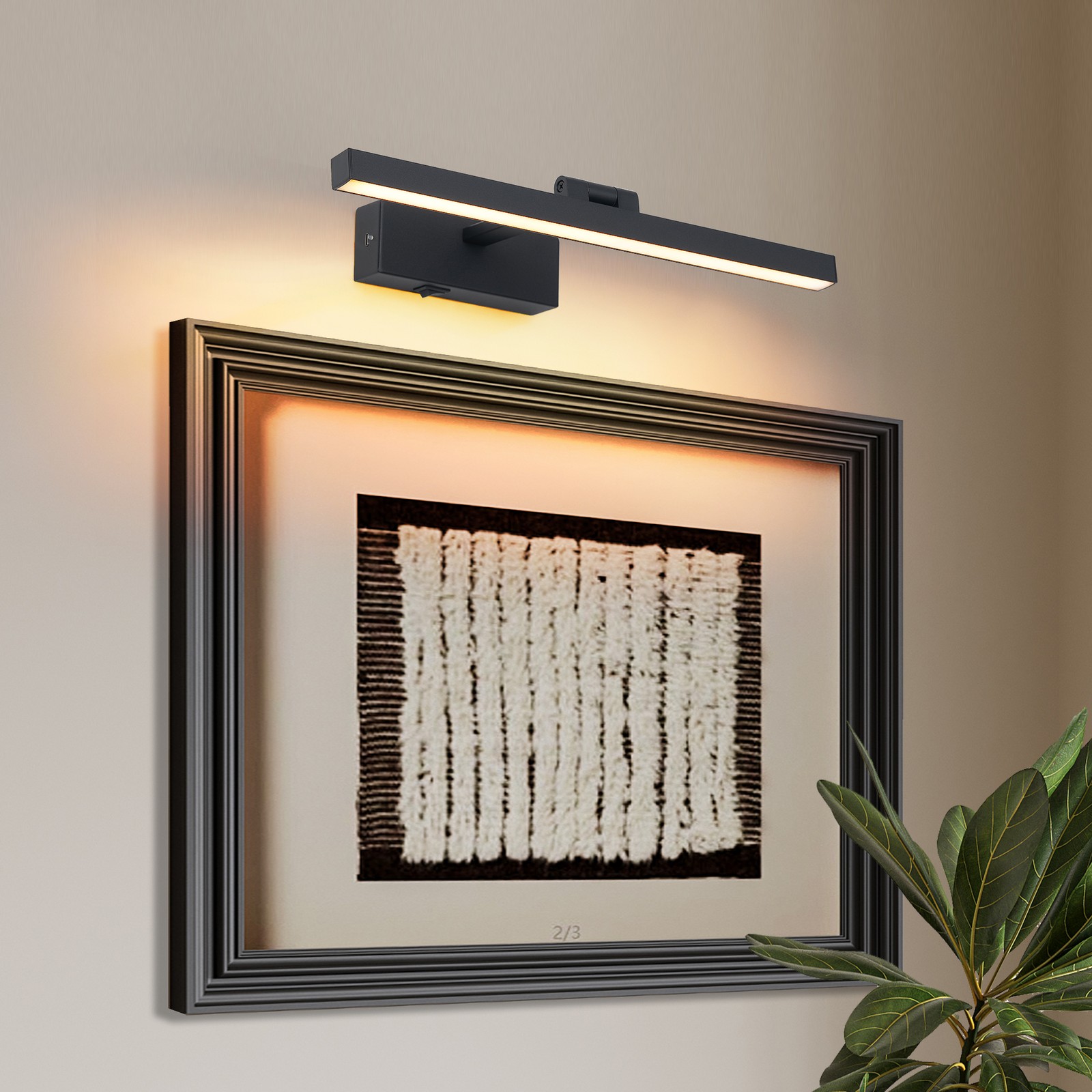 LED 16″ Picture Light 3 CCT Black Wall Sconce Battery Operated w Remote 5000mAh