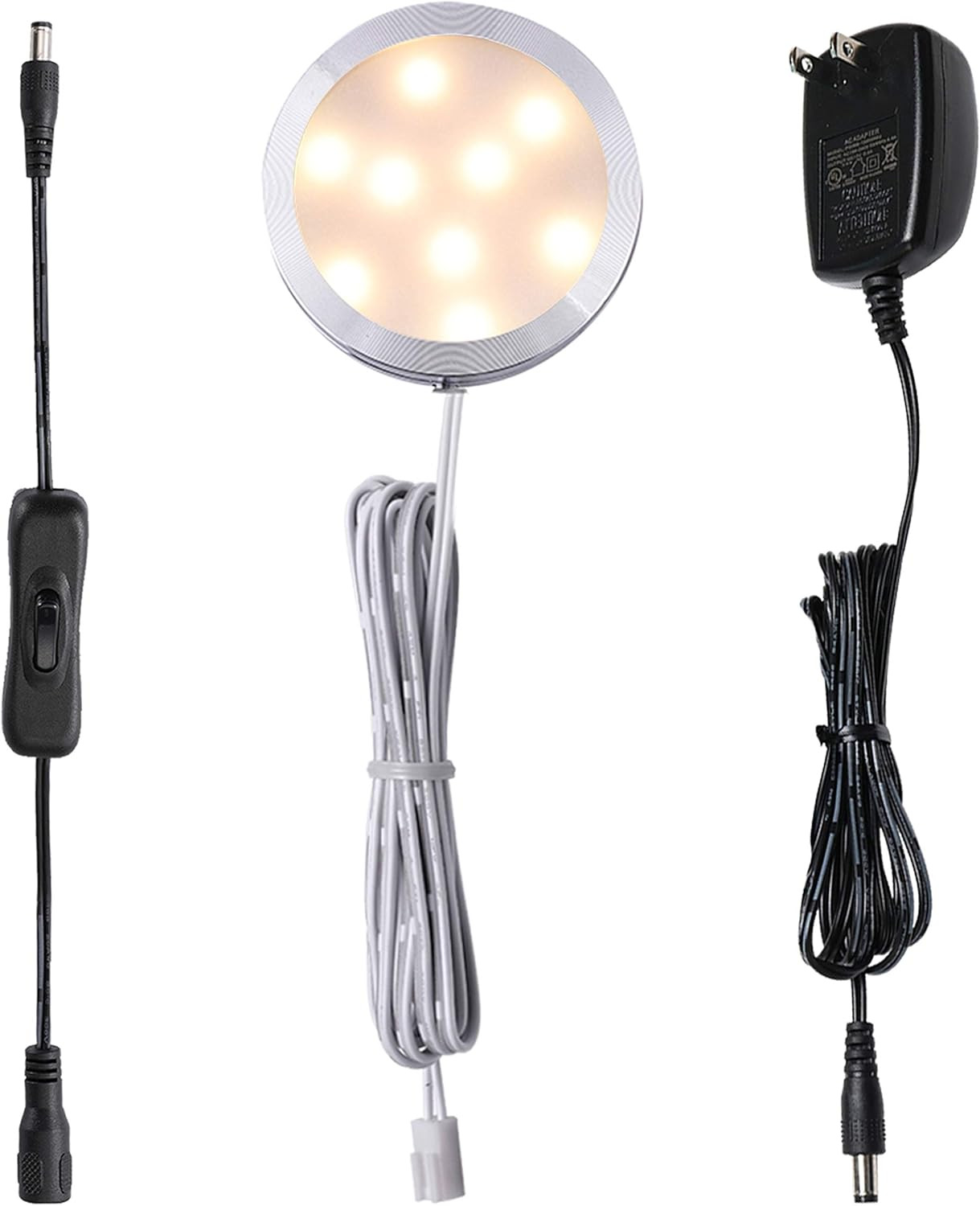 12V LED under Cabinet Puck Lights Plug In, with Manual Switch, Single Puck LED L