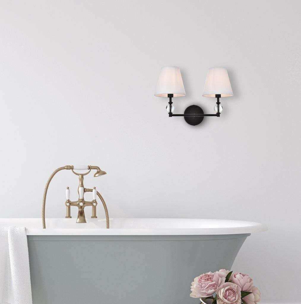 BLACK WHITE SHADE LIVING DINING ROOM BEDROOM HALLWAY WALL SCONCE FIXTURE 2 LIGHT
