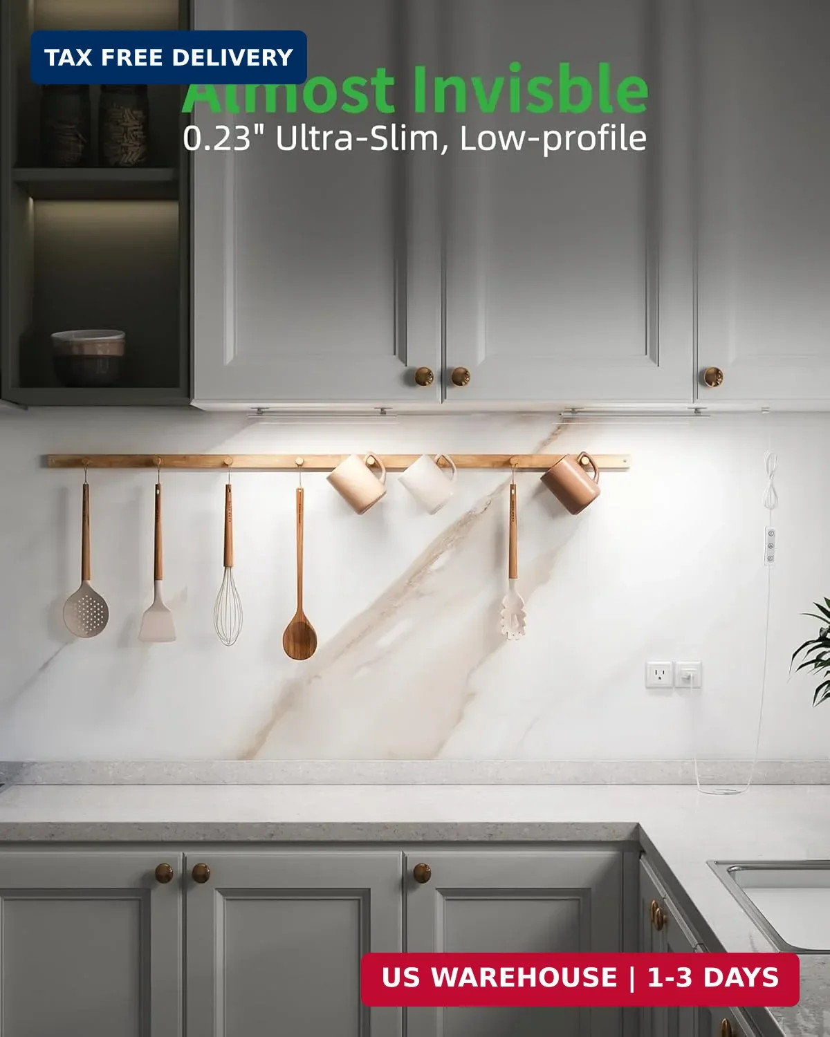 Plug-In under Cabinet Lighting, Dimmable Counter Lights for Kitchen, 2Pcs 12 Inc