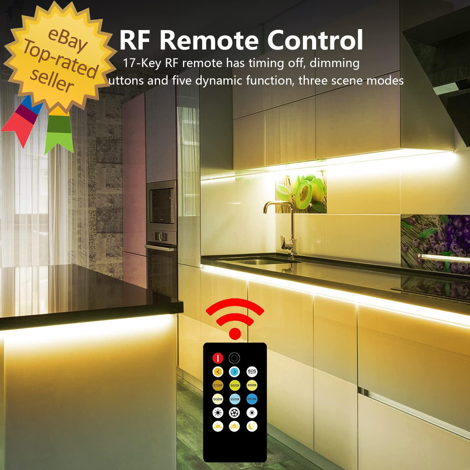 under Cabinet Lights, 6 PCS under Cabinet Lighting with Remote, Dimmable LED Str